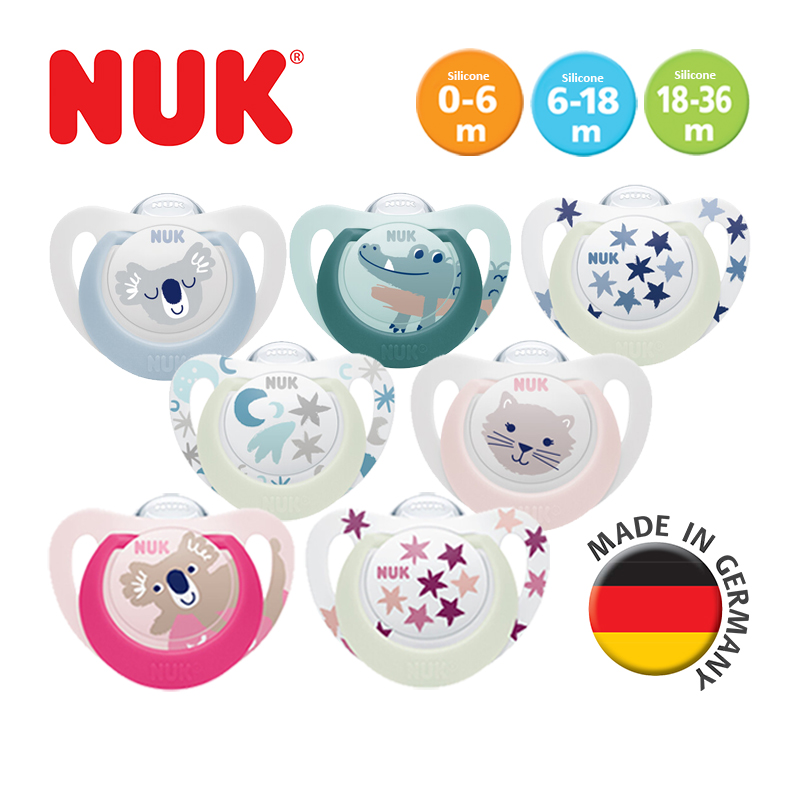 NUK Star Day & Night Silicone Soother Pacifier 2pcs/box | 0-6 Months | 6-18 Months | 18-36 Months | Made in Germany